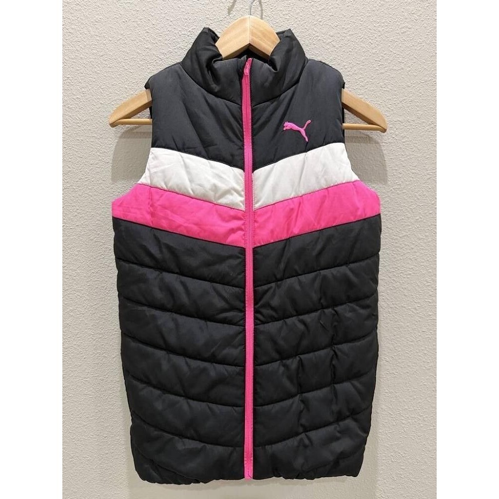 Puma Girls Black Hot Pink Colorblock Puffer Vest M
